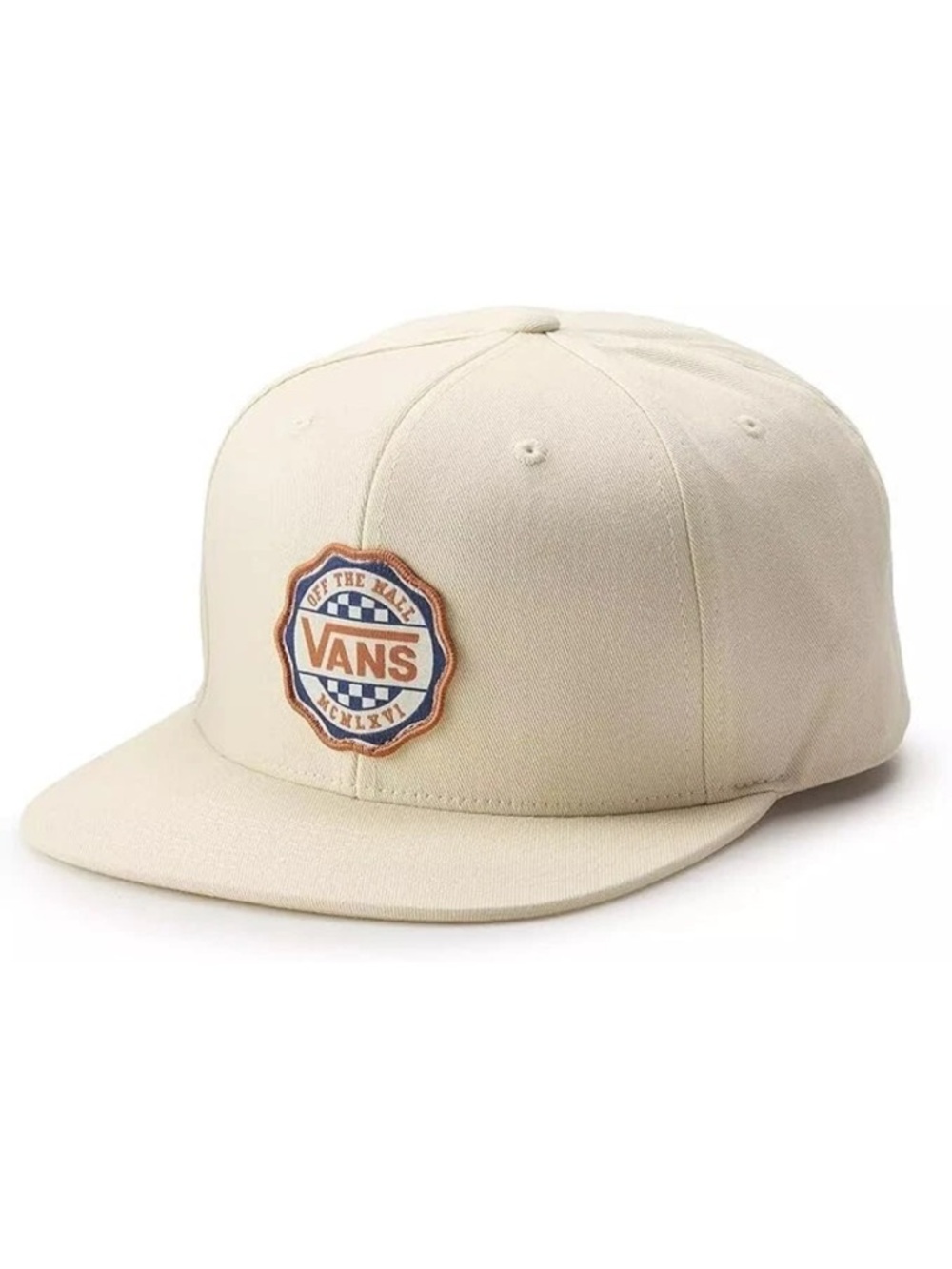 Vans Off The Wall Patch Snapback Hat in Cream with Brown Trim
